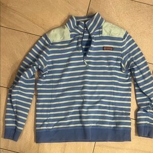 Vineyard Vines Women's Blue and Light Blue Striped Zip-Up Sweater